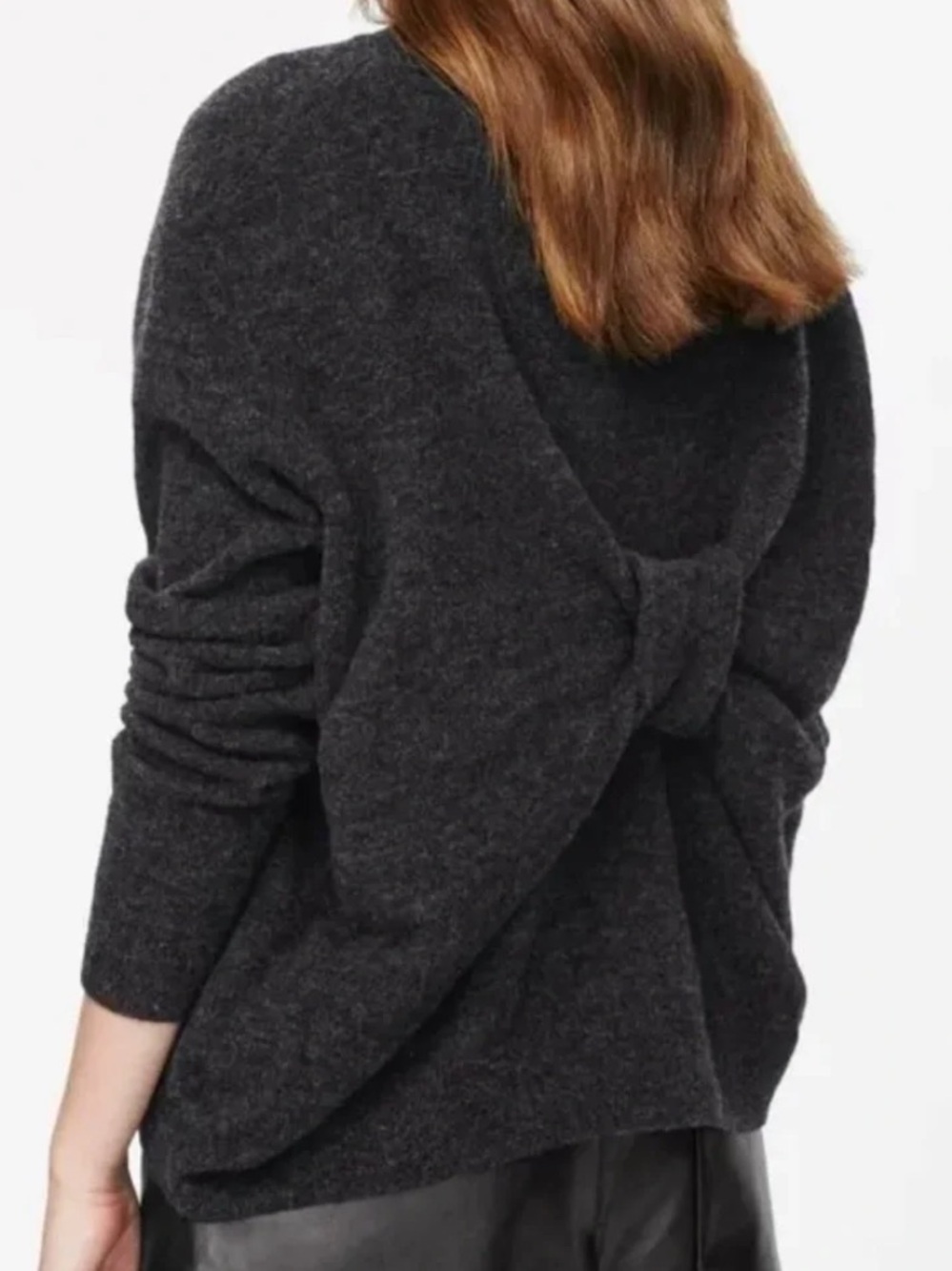 COS Bow Tie Back Relaxed Fit Wool Sweater in Dark Grey Size Small